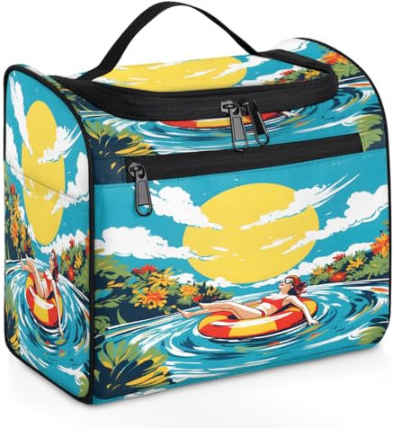 Mexpekil Hanging Travel Toiletry Bag with 11 Compartments, Beauty Summer Vacation Lifebuoy Water-Resistant Makeup Cosmetic Bag Travel Organizer for Accessories Shampoo Full-Size Container Toiletries