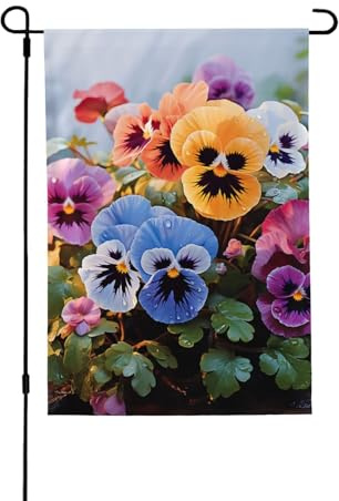 Bandera de flores de pensamiento, 28 x 40 pulgadas, banderas para interiores y exteriores, bandera de jardín de doble cara, póster colgante de pared, cartel grande, banderas de patio y casa para