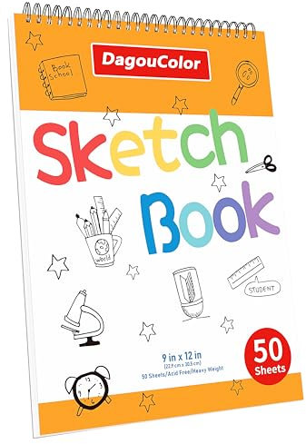DagouColor 50 Blätter 9 x12 Spiralgebundener Skizzenbuch für Kinder, Spiral-Gebundene Glatte Zeichnungspapier Skizzenpad, Doppelseitige Zeichnungspapiere für Anfänger Künstler