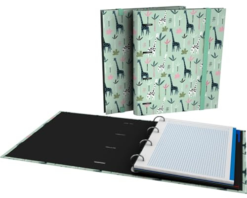 Grafoplas Classeur 4 anneaux avec recharge A4, comprend 100 feuilles quadrillées 5 x 5 90 g bord couleur, séparateurs, enveloppe transparente, Carpebook Jungle Bits & Bobs Pop Up Design, tranche