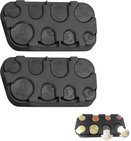 2 Stück Schwarz Münzzähler,Kleingeld Aufbewahrung,Münzbox,Sortierer,Münzen,Münzsortierer, Box,Münzspender,Münzbox für Euro 8 Fächer Von,1 Cent Bis 2 Euro,Münzhalter Münzsammler,Münzspender Sortierer