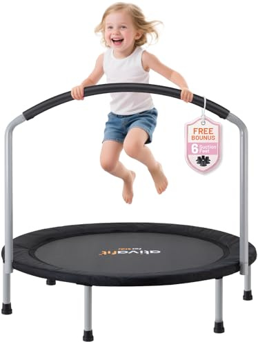 ATIVAFIT 36''Foldable Rebounder Band Big Handle Trampoline for Toddlers Kids With Super Safety Pad Foam Handle Oxford Padded Noise-Free Kids Cover Fun for Kids Indoor/Outdoor for 3-6 years old（Black）