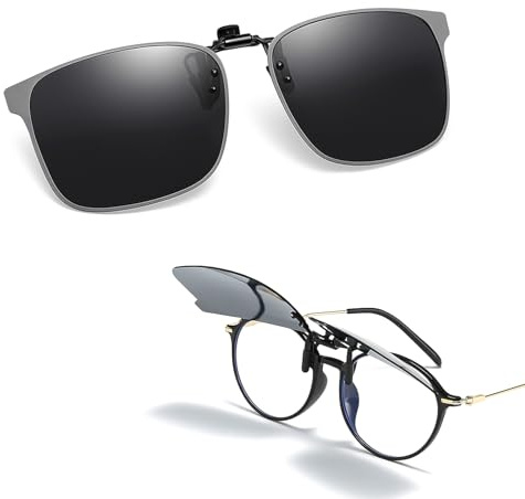 Clip Gafas de Sol Polarizadas para Gafas Graduadas, Protección UV400 y Lentes Antirreflejo, Clip Solar Gafas Unisex con Diseño Abatible, Ideal para Conducir, Pescar y Actividades al Aire Libre (Negro)