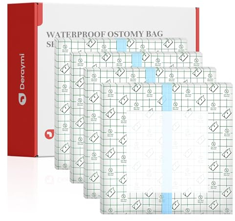 50 pièces de douche imperméables pour sac de stomie, 20 x 20 cm avec coussin central anti-adhésif, Colostomie Ileostomie Sacs Boucliers de protection de douche