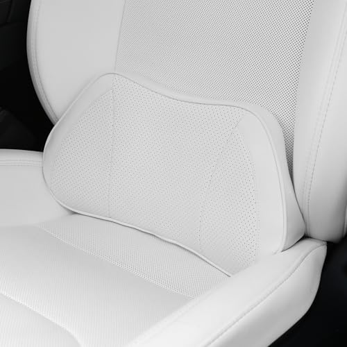 Dapucarin Cuscino Lombare Auto Ergonomico, Supporto Lombare Auto in Memory Foam e Pelle, Cuscini Lombare Sedile Ufficio, Supporto Schiena Sedia Gaming, Fodera Traspirante e Lavabile, Bianco, 1 Pezzo