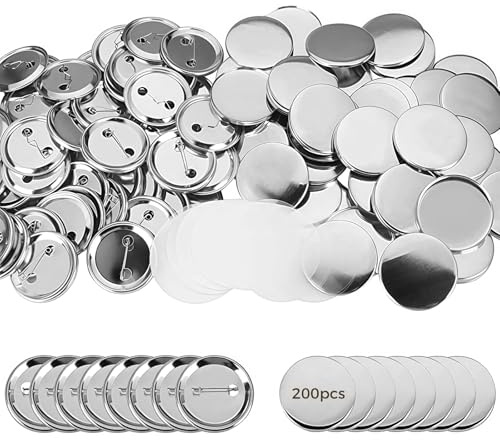 200 PCS Button Maker Supplies, 32mm Metal Buttons for Crafts with Clear Film, DIY Blank Button Making Supplies, Ideal for School Projects and Personalized Gifts