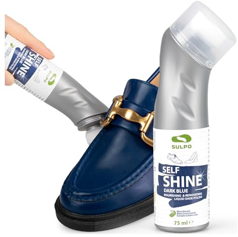 SULPO Express Cirage pour chaussures noir - Polissage brillant pour chaussures - Soin du cuir avec applicateur éponge - Cirage Self Shine Liquid Shoe Cream 75 ml - Cirage semi-couvrant, bleu foncé