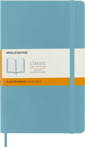 Moleskine Classic Notebook, Notebook With Ruled Pages, Soft Cover and Elastic Closure, Light Blue, Large, 13 x 21 cm, 192 Pages