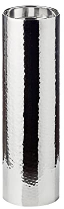 EDZARD Kerzenleuchter Boston (Ø 10 cm, H 40 cm) aus Edelstahl, gehämmert - Kerzenhalter, Kerzenständer Silber für Stumpenkerzen - Deko Kerzen, Tischdeko, Silber Deko für Kerzen - als Geschenk