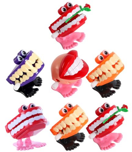 TOYANDONA 7pcs Zähne Spielzeug Aufziehspielzeug Wind Up Figur Klapperzähne Gebiss zum Vorführen Zahnpflege Halloween Dekoration Mitgebsel Kindergeburtstag für Jungen Mädchen
