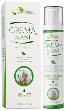 Hemp Phytomedical Crema Mani | Riparatrice-Protettiva con Olio di Canapa, Olio di Jojoba, Glicerina e Aloe Vera | Mani Morbide e Idratate Sollievo Immediato | 50 ml