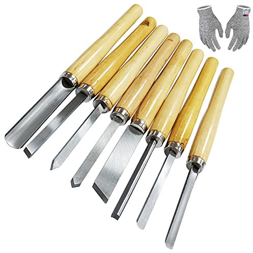Set di 8 scalpelli per tornio per la lavorazione del legno con manici in legno duro per intagliare il legno Tornio