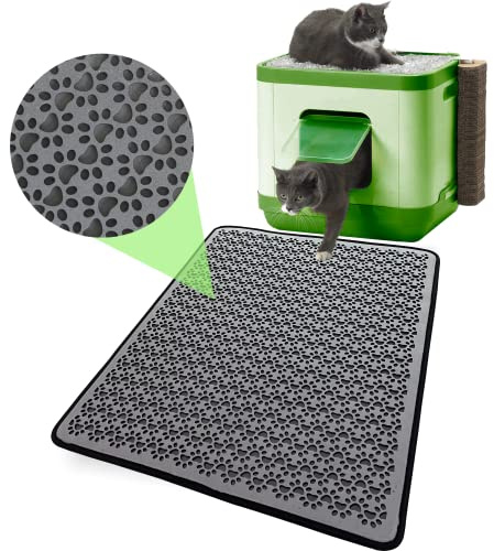 BAZERGA Tapis Litière Chat Double Couche, Imperméable et Antidérapant, Tapis Bac à Litière Chat en EVA, Facile à Vider et à Nettoyer, Grand Format/XXL,