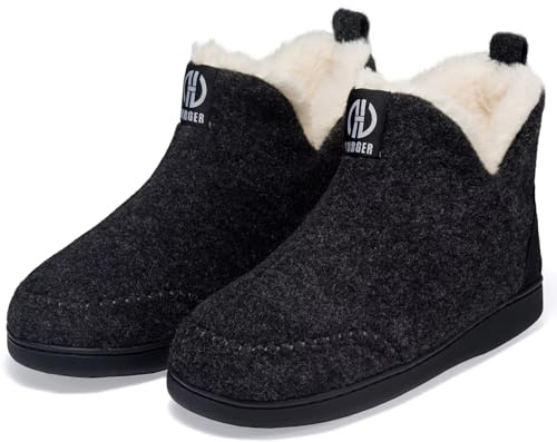 BUGUKI Fieltro Zapatillas de Casa Hombre Mujer Invierno Botas Casa Cálidas Peluche Forro Altas Pantuflas Botines Negro 38 39
