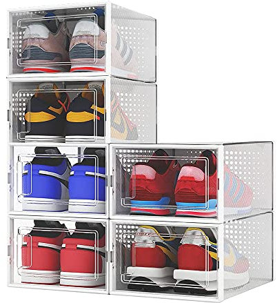 REFORUNG 6 Stück Schuhboxen Stapelbar Aufbewahrungsboxen Schuhe Schuh Boxen Plastik Schuhaufbewahrungsboxen Schuhkiste Durchsichtig Schuhkarton Transparent Schuhorganizer Schuhkasten für Sneaker