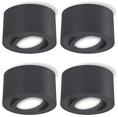 SSC-LUXon CELI-1N Surface-Mounted Spotlight Pivoting Flat Ceiling Spotlight Round Anthracite Socket for 1x Module Small and Round Ceiling Light Pack of 4