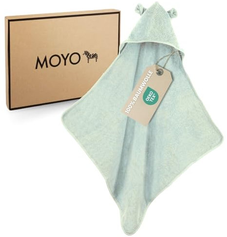 MOYO Kapuzenhandtuch mit Ohren in Mint - 75x75cm - Baby & Kleinkind Badeponcho aus 100% Frottee-Baumwolle - Weiches Badetuch - Waschbares Kapuzenhandtuch