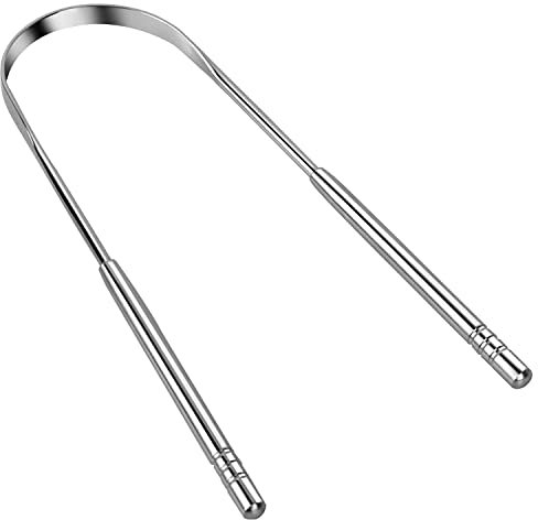 INF Zungenreiniger Edelstahl, U-förmiger Zungenschaber gegen Mundgeruch, silber, 1 x Zungenschaber