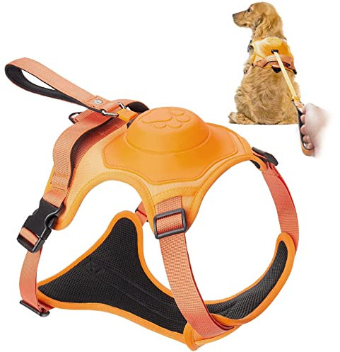 Hundegeschirr mit einziehbarer Hundeleine in einem, No-Pull-Geschirr für Haustiere mit Verstellbarer, weich gepolsterter Hundeweste 4.2 FT automatisch sperrende Hundeleine mit 2 Leinenclips (L)