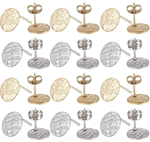 SUNNYCLUE 1 boîte 80 pièces 40 paires de tiges de boucles d'oreilles rondes plates en acier inoxydable avec boucle argent or clous d'oreilles vierges pour fabrication de bijoux accessoires DIY boucles