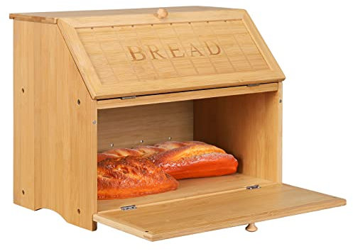 Leader Accessories Boîte à Pain Vintage, Récipient à Pain Naturel à Double Couche pour le Stockage des Aliments de Grande Capacité dans la Cuisine et la Boulangerie en Bambou, Boîte à Pain