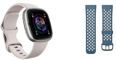 Fitbit Sense 2 Health and Fitness Smartwatch with built-in GPS,advanced features & Versa 3/Sense Sport Band Accessory, Sapphire/Fog Grey, Large