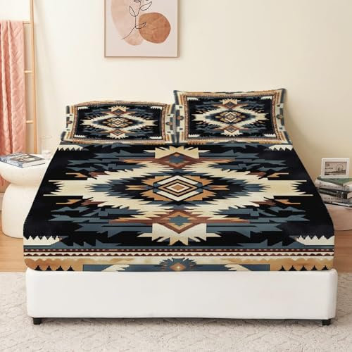 Spannbettlaken Traditionell Muster Stoff Beige Braun, Weich Atmungsaktivem Spannbetttuch Aus Mikrofaser, Boxspringbett-Bettlaken Mit Tiefer Tasche 30 cm Für Alle Jahreszeiten 90 X 190 cm