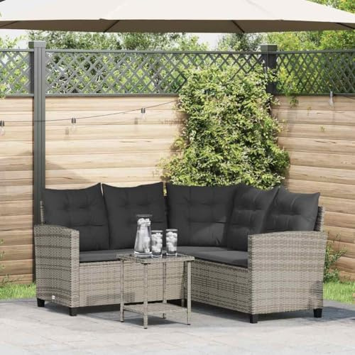 IKAYAA Muebles Jardin Exterior, Sofá de Jardín de Ratán, Sofa Jardín con Cojines Acolchados, Sofá Jardín Esquinero, Muebles Terraza Exterior Pequeña, Sofá para Patio Terraza, Gris