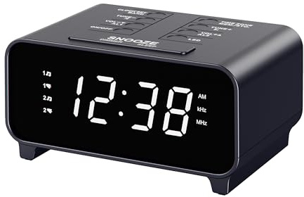 iTOMA Radiosveglia con radio AM/FM, doppia sveglia, snooze, memoria preimpostata, dimmer, sleep timer, orologio digitale con controllo del volume, luce notturna, sveglia per camera da letto
