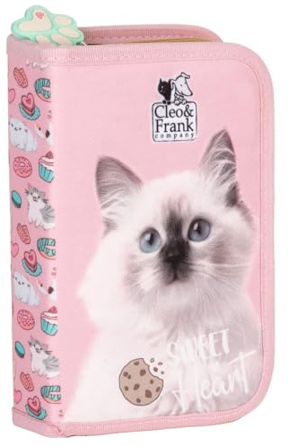 Derform Katzen Federtasche Federmappe gefüllt mit 22 Teilen Federmäppchen Katze