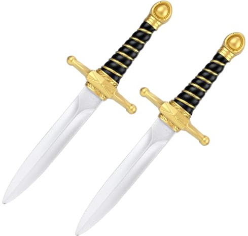 Penitue 2pcs Épées en Mousse, 38cm PU Épées Courtes en Mousse pour Jeu Combat Réaliste Jouet Couteau Poignard Arme d'arts Martiaux Accessoire de Costume D'Assassin pour Halloween (Doré)