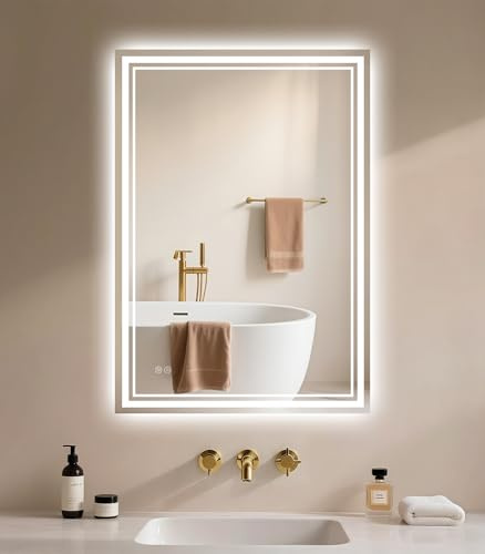 Archaluxe Bathroom Mirror with LED Light: 450x600mm Illuminated Wall Mounted Smart Mirror with Anti-Fog, Touch Sensor, 3 Colors Dimmable, Memory Function, IP44 LED-Bathroom-Mirror Horizontal/Vertical