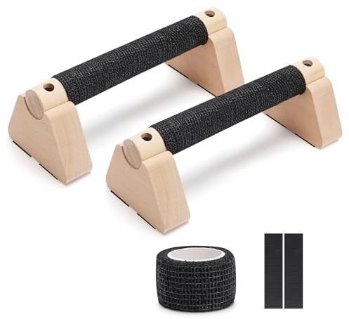 MEKOTRIN Wooden Parallettes Bar, Solid Push Up Stands for Handstands, Multifunctional Calisthenics Pushup Handles for Strength Training, Not Slip or Wobble, 25cm