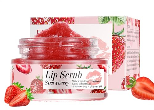 Virecose 20g Scrub Labbra, Fragola Esfoliator Labbra Scrub Esfoliante Riparazione, Efficacemente la Pelle Morta e Ripara le Labbras, Nutre e Idrata