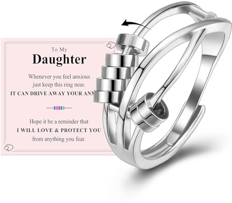 VYYU Fidget Rings for Daughter - Anxiety Ring for Daughter Gifts | Calms Spinner Stress Relief Gifts with Inspirational Card Girls Birthday Christmas, Silver