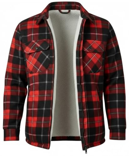 SBZ Mens Padded Shirts Lumberjack Top Casual Coat Hooded & Collared Flannel Check Jacket Thick Quilted Work Wear Warm Thermal Fleece Fur Lined Shirt S-5XL