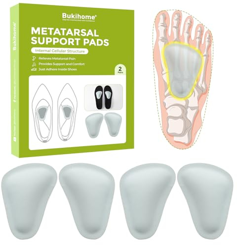Bukihome 2 paires Coussins Métatarsiens - Demi semelles chaussures pour avant-pied, soutien et soulagement de la fatigue, coussinets souples pour métatarsalgie et névrome de Morton, hommes femmes