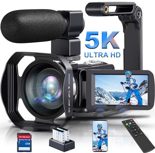 Yollner 5K Video Camera 64MP Camcorder IR Night Vision Vlogging Camera 18X Zoom WiFi Digital Camera for YouTube 3.0'' Touch Screen Camcorder with 32GB SD Card, Microphone, 2.4G Remote Control