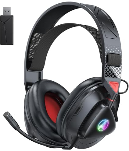 Awinnasey PH3 Wireless Gaming Headset for PS5 PS4 PC Switch, 2.4GHz & Bluetooth Gaming Headset Wireless with 50mm Drivers, ≤20ms Low Latency, Detachable Microphone, 50H Battery, RGB,Deep Red