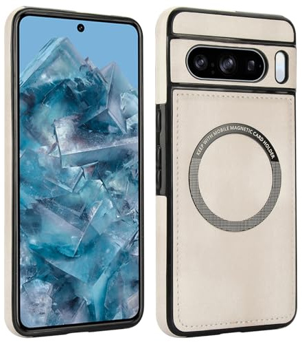 för Google Pixel 8 Pro tunt magnetiskt trådlöst laddningsfodral, smalt hybridskydd med magnetisk ring för trådlös laddare, magnetiskt bilfäste och plånbok, skyddande stöttåligt telefonfodral (aprikos