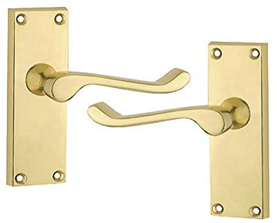 HANDLESTORE® Brass Door Handles Set – Victorian Scroll Lever Internal Door Handle Sets with Backplate, Spindle & Screws – Interior Brass Handles for Home Doors (5 Pack)