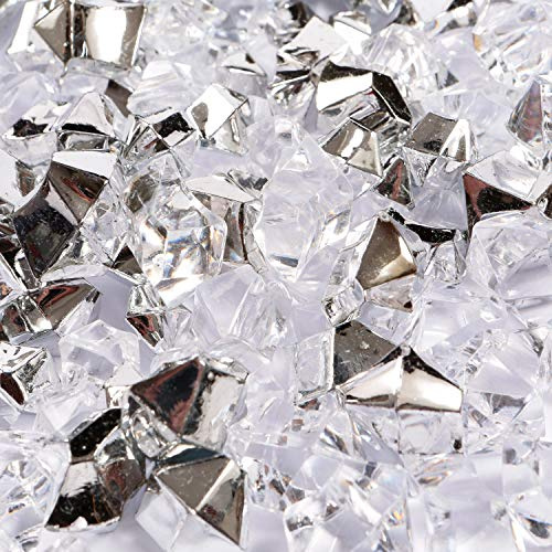 150 Piedras de Hielo trituradas Falsas, Piedras Preciosas de Cristal acrílico para Relleno de jarrones, decoración de la Mesa del hogar para Bodas, (Plateado/Transparente)