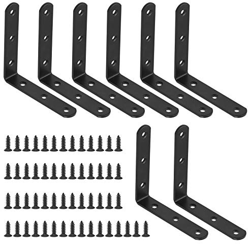 Glarks Lot de 63 équerres d'angle noires en L de 100 x 100 x 3 mm, comprend 8 supports à angle droit en acier inoxydable, 55 vis M4 x 20 mm, entretoises d'angle en L pour meubles en bois, cadre de lit