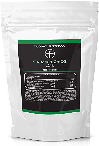 Integratore Calcio Magnesio Vitamina D e Vitamina C in Polvere 200g - Bevanda Istantanea | 400mg Gluconato di Cal, 200mg Carbonato di Mag, 500mg Vit C, 25mcg Vit D3