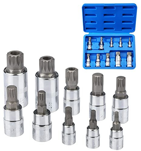 Profiwoab 10 PCS XZN Triple Square Spline Bit Socket Set,M4-M18 Allen Key Socket Multiple Teeth, Multi Tooth Socket Set with Storage Case,for Torque Wrench, Ratchet Wrench, Impact Power Drills