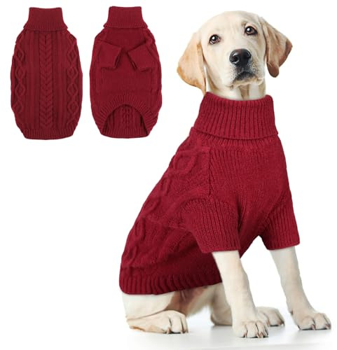Hjumarayan Jersey de punto para perros grandes, ropa cálida para mascotas para invierno al aire libre, suéter suave y grueso para bulldog francés, Border Collie, rojo borgoña, talla XL