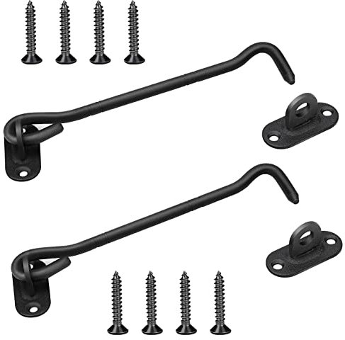 Storm Hook, Hook Lock Stainless Steel, Pack of 2, Cabin Hooks for Balcony, Door Latch with 8 Mounting Screws (Black)