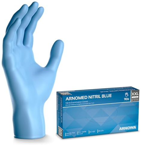 900 Stück ARNOMED Einweghandschuhe Blau, Einmalhandschuhe XXL, Nitril Handschuhe, Nitrilhandschuhe puderfrei, Gummi-Handschuhe Einweg, Schutzhandschuhe, Handschuhe Nitril in XS, S, M, L, XL, XXL