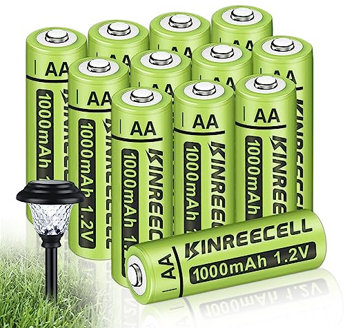 KINREECELL Rechargeable AA Batteries, Ni-MH Double A Solar Batteries High Capacity 1.2V Pre-Charged for Outdoor Solar Lights(AA-1000mAh-12pack)