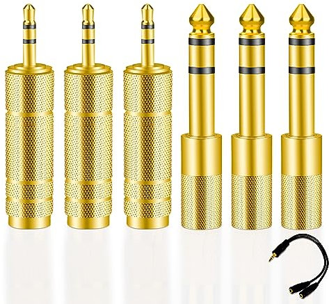 6 Stück Klinkenstecker Adapter Aux Audio Adapter Klinke 6,35mm auf 3,5mm, 3,5mm klinke auf 6,35mm klinke Kopfhörer Adapter mit Kopfhörer Doppelstecker, für Kopfhörer oder Lautsprecher,Gitarre, Klavier